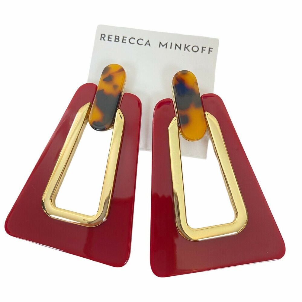 Statement Earrings Rebecca Minkoff Women's Red Tortoise Shell Gold Tone One Size